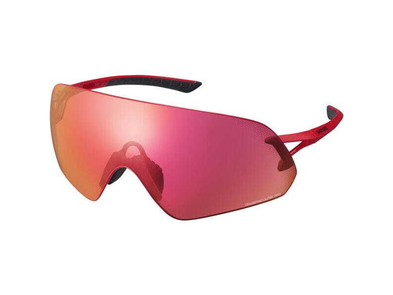 SHIMANO Aerolite Glasses, Metalic Red, RideScape Road Lens click to zoom image